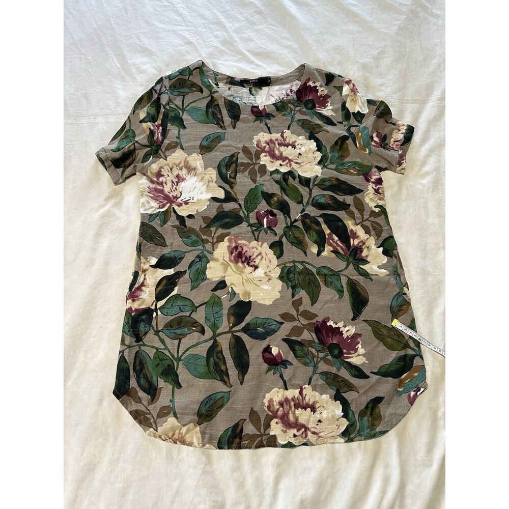 Zaful Floral Linen Blend Tee – Size L – Cottagecore Soft Grunge T-Shirt